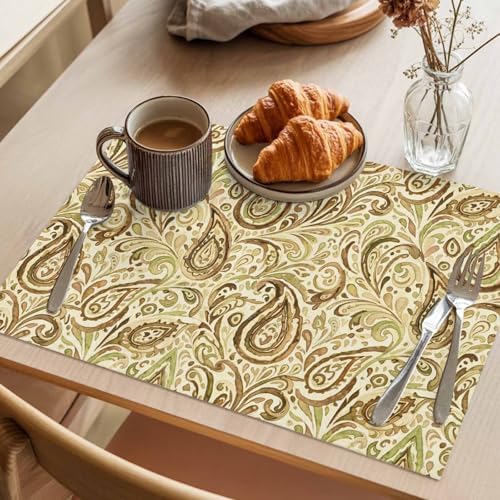 Placemats Set of 8, Beige Brown Green Woven Placemat, Linen Place Mats