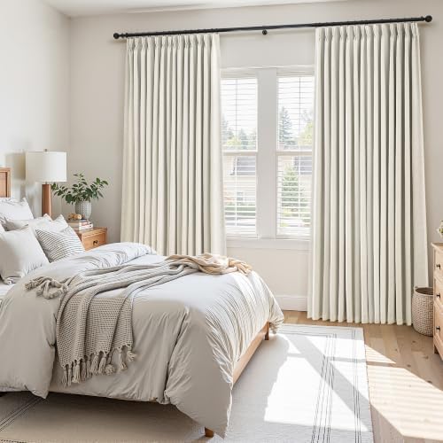 Nanspring 100% Blackout Linen Pinch Pleated Curtains 98 Inch Long
