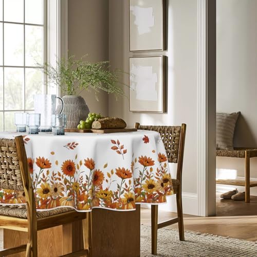 Horaldaily Fall Tablecloth 90 x 90 Inch Round Autumn Maple Leaves