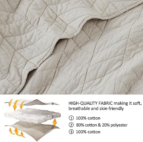 Beige Cotton Quilt California Cal King Size Bedding Sets with Pillow