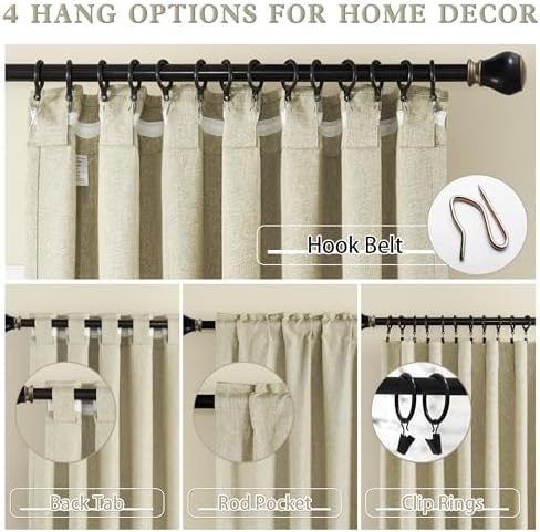 DUALIFE Faux Linen Curtains 108 Inches Long for Living Room 2 Panels