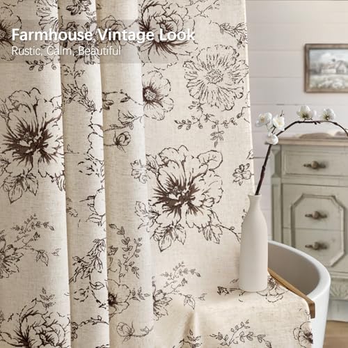 Farmhouse Floral Vintage Shower Curtain for Bathroom, Brown and Tan