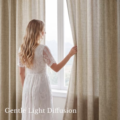 NICETOWN Khaki Neutral Faux Linen Semi Sheer Curtains 96 inches Long