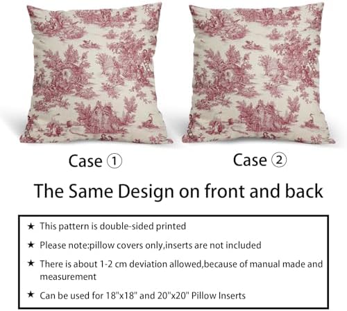 Red Toile Pillow Covers 18x18 Inch Set of 2 Burgundy and Beige French