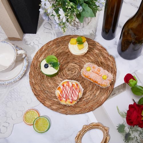 DICOSMETIC 8Pcs Round Woven Placemats Set Wicker Placemat Farmhouse