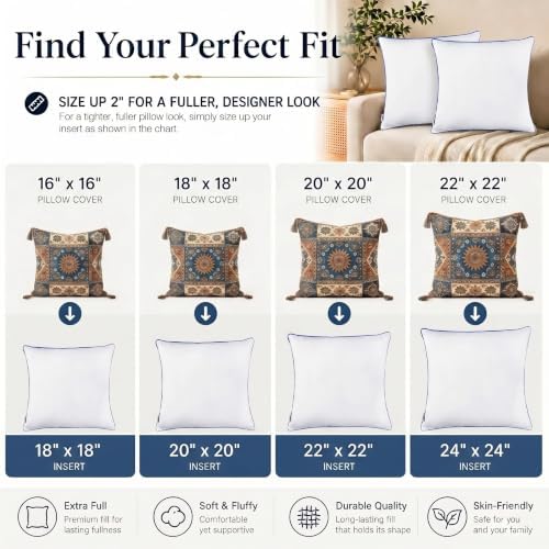 18x18 Pillow Inserts Set of 2, Soft Hypoallergenic Square Throw Pillow
