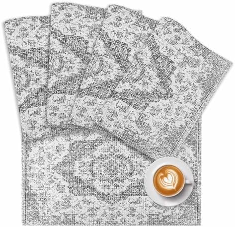 Placemats Set of 8, Gray Ethnic Flower Texture Washable Table Mats for