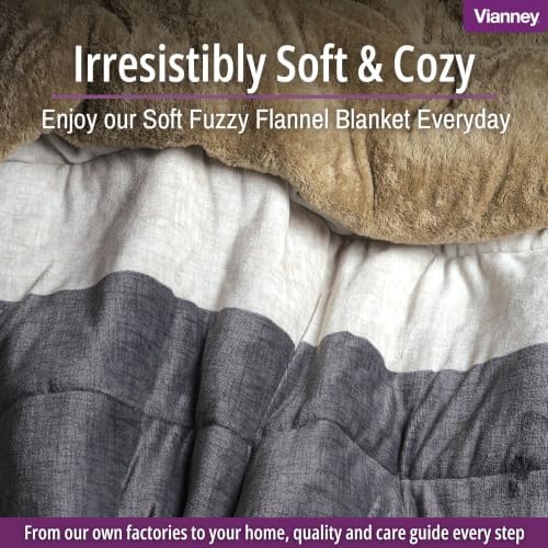 Vianney Tan Grey White Full/Queen Reversible Sherpa Throw Blanket