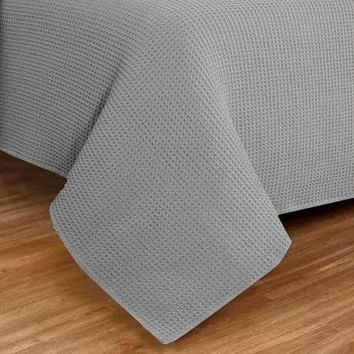 100% Cotton Waffle Weave Blanket, Queen Size 90 x 90 Inches, 300 GSM