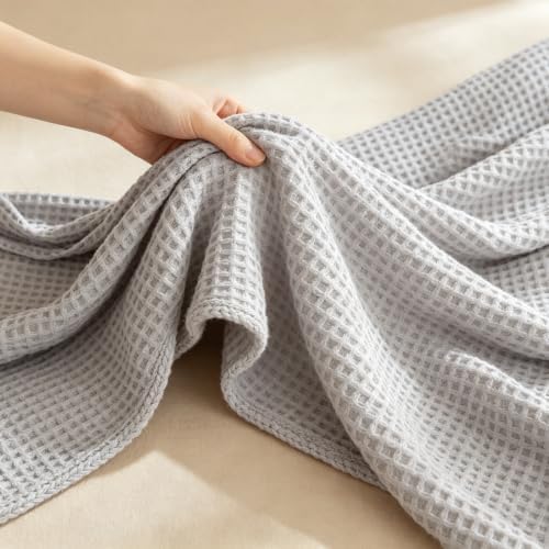 Cotton Blanket Queen Size for Summer Waffle Weave Thin Lightweight