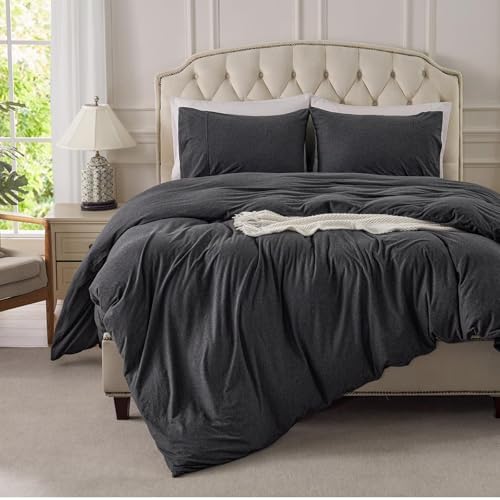 PURE ERA Jersey Knit Duvet Cover Set Heather Charcoal Grey Oversized