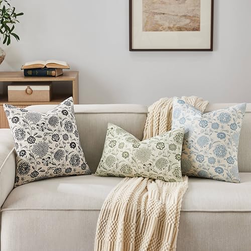 Botanical Throw Pillow Covers Set of 2, 22x22 Inch Light Blue