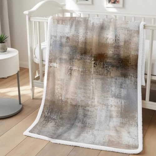 Brown Gray Abstract Sherpa Fleece Throw Blanket Vintage Minimalist