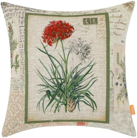 Vintage Botanical Pillow Cover 18x18, Square Polyester Cushion Case