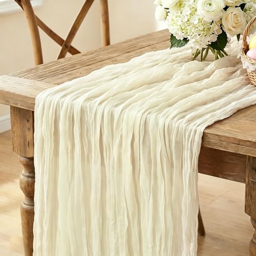 6Pcs Beige Table Runner, 10FT Rustic Cheesecloth Table Runner