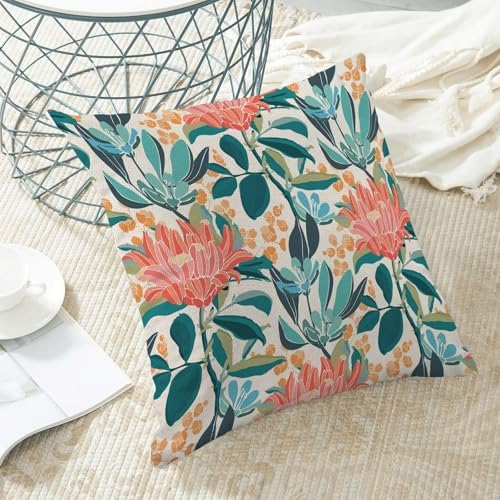 AEIOAE Floral Pillow Covers 20 x 20 Inch Set of 2, Green Coral Orange
