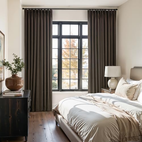 120 inch Brown Velvet Curtains Pinch Pleated Drapes with