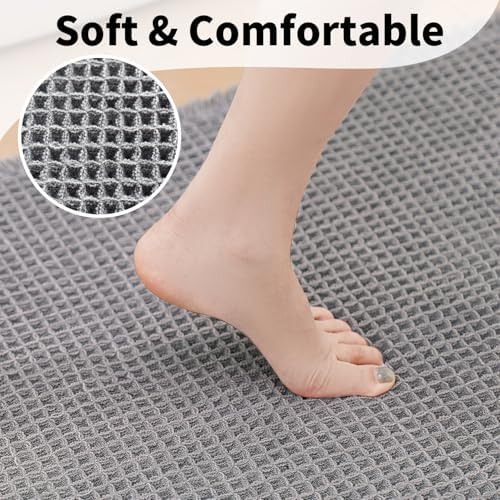Long Bath Mat, Waffle Bathroom Runner Rug Non Slip Washable, 24 x 60