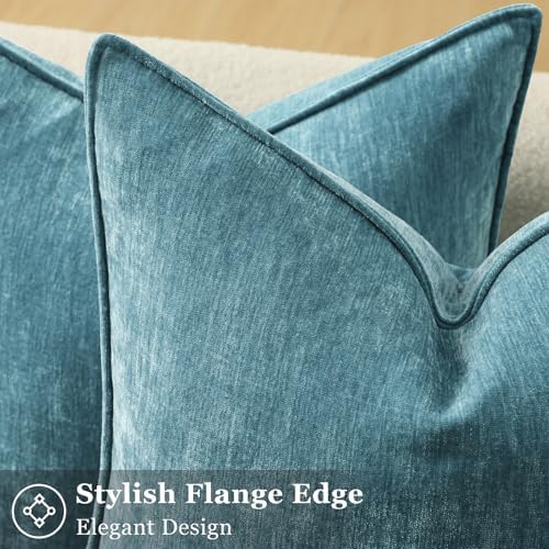 decorUhome Chenille Teal Velvet Throw Pillow Covers 22x22 Set of 2