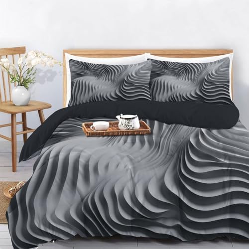 grey Abstract fluid 3D relief Duvet Cover Set Queen Size 90 x 90 in