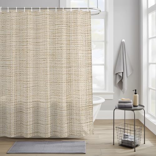 Abstract Solid-Color Linen Texture Shower Curtain, Modern Beige