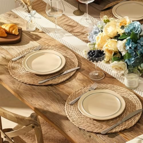 Set of 4 Round Woven Placemats, 12 Inch Natural Jute Table Mats