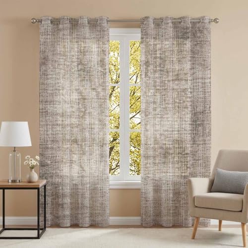 Brown Beige Sheer Curtains 84 Inch Length 2 Panels Set Farmhouse Linen