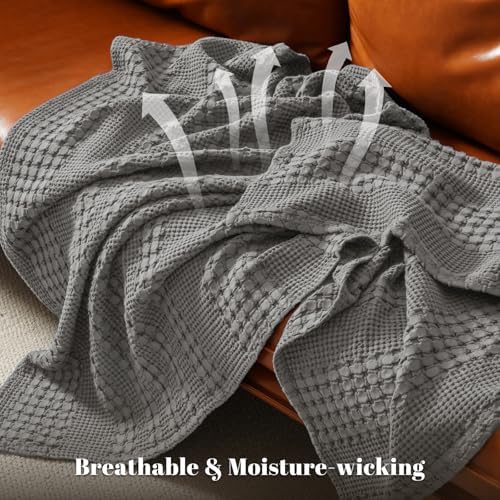 PHF Lightweight 100% Cotton Waffle Blanket for Bed, King, Dark Grey