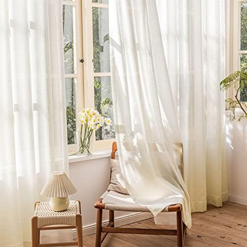Beige Extra Wide Sheer Curtains for Living Room 120 Inches Long, Linen