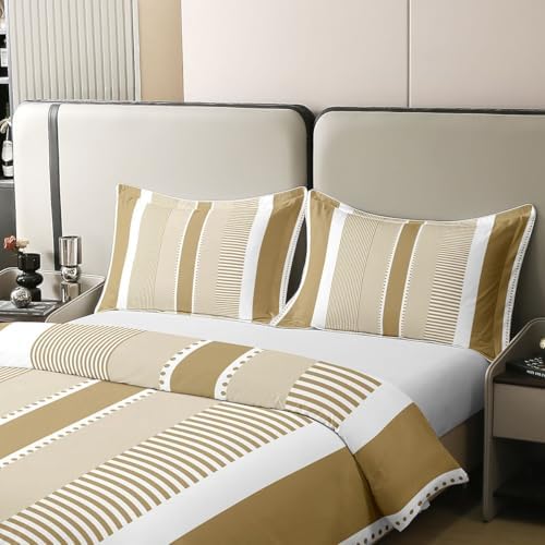 Erosebridal Striped 100% Cotton Duvet Cover King Beige White Geometric