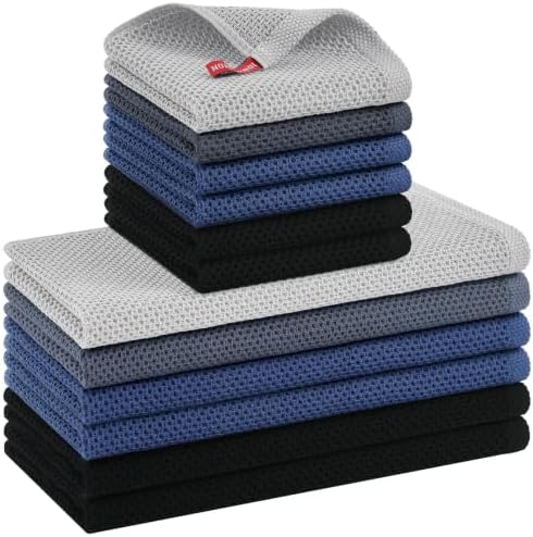 Mordimy 12 Pack 100% Cotton Kitchen Towels and Dishcloths Set