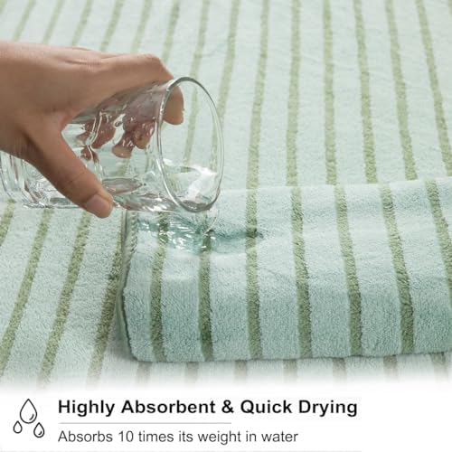 8 Pcs Green Cabana Stripe Large Bath Towel Set Oversized Bath Sheet-2