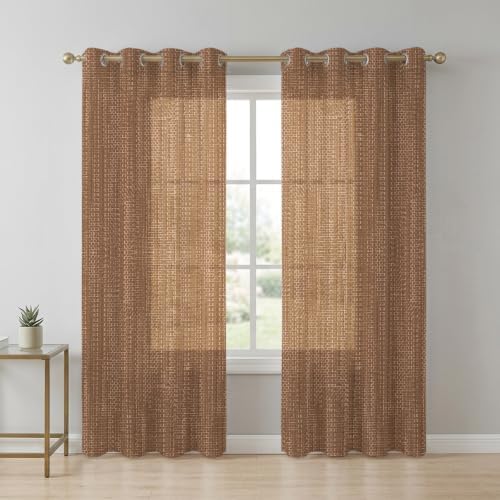 Dark Brown Sheer Curtains for Living Room 96 inch Length 2 Panels Set