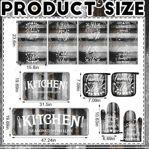 Fourluoo 10 Pcs Gray Kitchen Decor Set Pot Holders Oven Mitts Towels