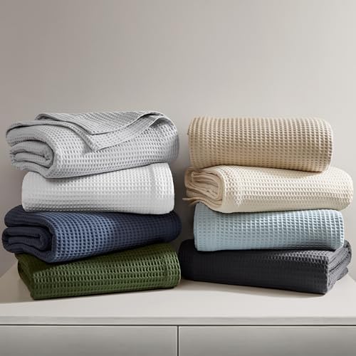 Madison Park Waffle Weave Blanket Cotton for Summer, King, Dark Grey