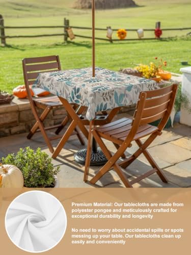 Watercolor Gray Teal Leaves Foliage Outdoor Square Tablecloth with