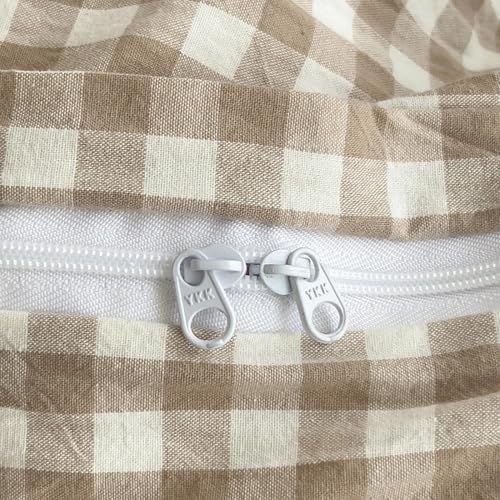 DONEUS Tan Gingham Duvet Cover Set Queen Size Bedding Set 100% Washed