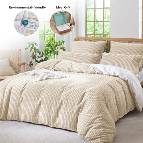 MILDLY Khaki Textured Duvet Cover Set 3pcs Dual Zipper King