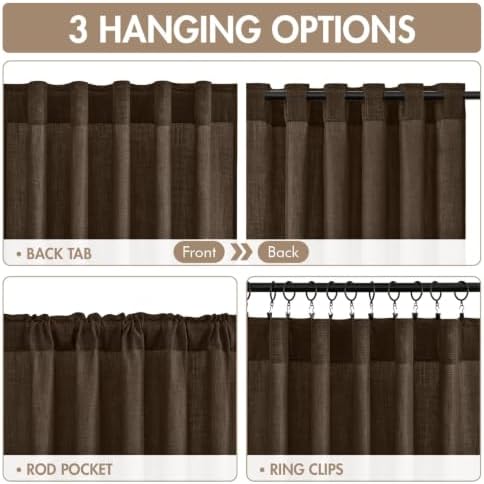MIULEE Coffee Brown Back Tab Linen Curtains 4 Panels 42W x 96L
