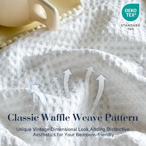 Simple&Opulence 100% Cotton Waffle Weave Blanket, King Size 104"×90"