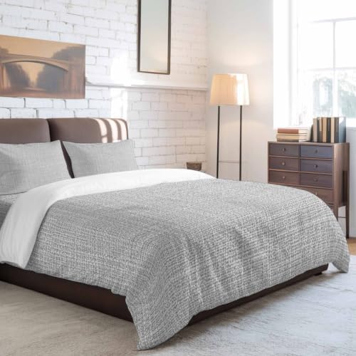 Light Gray Linen Texture California King Duvet Cover Set - 4 Pcs