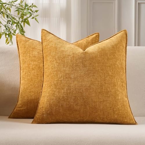 JUSPURBET Chenille Decorative Throw Pillow Covers 20x20 Set of 2,Gold
