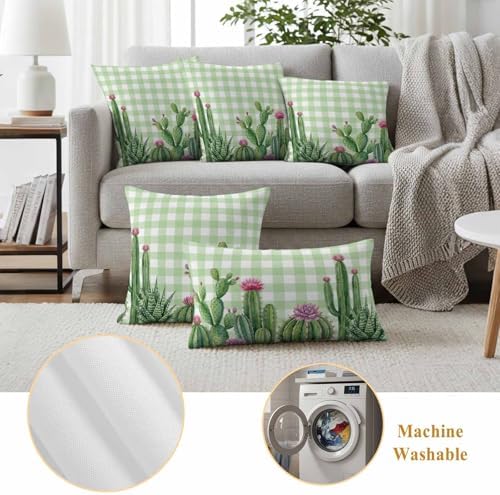 Green Cactus Tropical Waterproof Outdoor Pillow Covers 18''x18'' Set