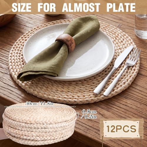 Set of 12 Round Woven Placemats Corn Husk 11.8'', Round