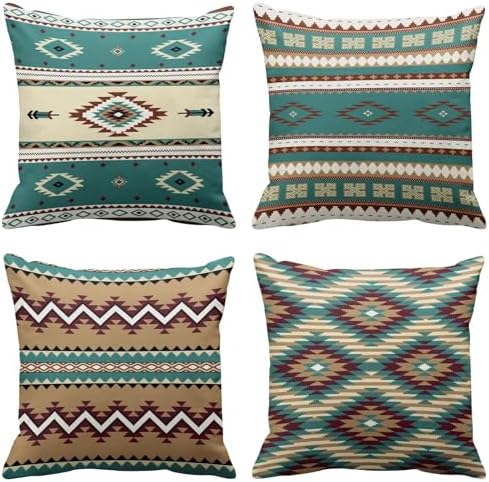 Emvency Throw Pillow Covers Set of 4, 18 x 18 Inch, Turquoise Brown
