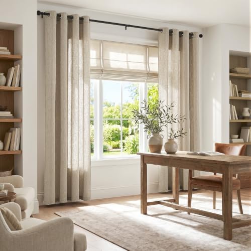 jinchan Linen Curtains 84 Inch Light Filtering Grommet 2 Panels Taupe