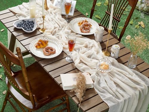 YATOJUZI Ivory Table Runner 120 inch 10FT Outdoor Neutral Cheesecloth