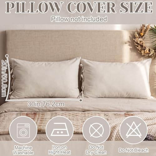 Batiyeer 2 Pcs 100% Linen Pillowcase Queen Size 20x30 Beige Soft