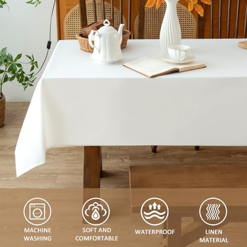 MikiUp Faux Linen Tablecloth - Slubby Textured Weaves Table Cloth for