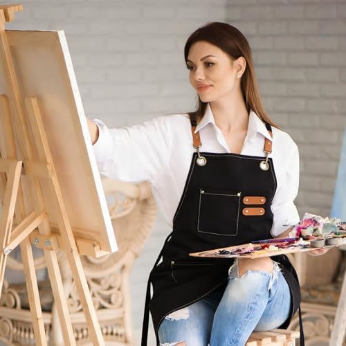 Canvas Aprons, Adjustable Strap Work Apron 3 Pockets Kitchen Chef